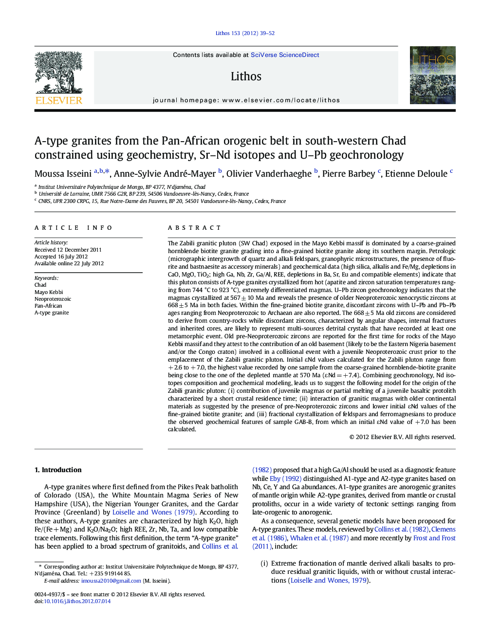 A-type granites from the Pan-African orogenic belt in south-western Chad constrained using geochemistry, Sr–Nd isotopes and U–Pb geochronology