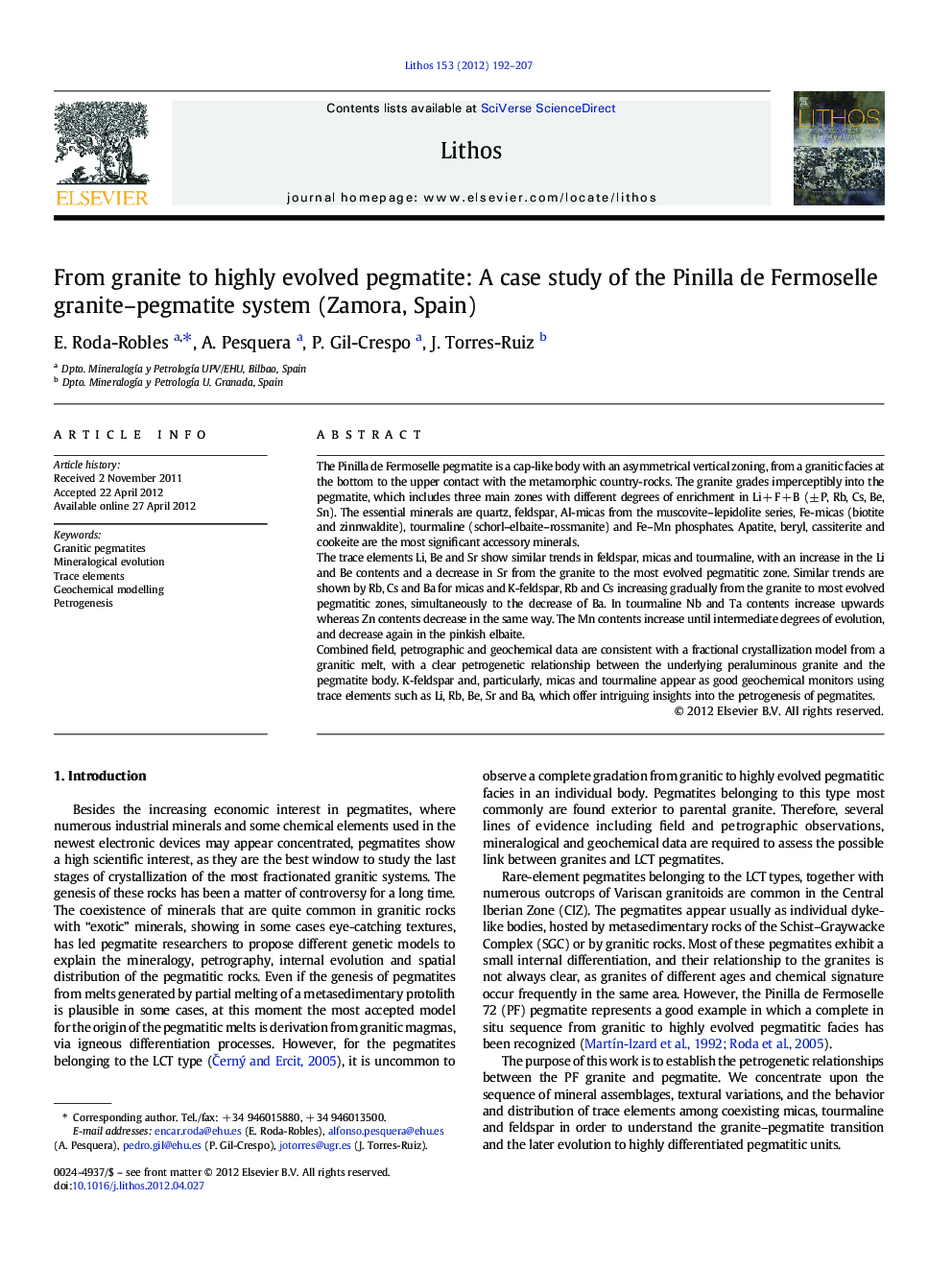 From granite to highly evolved pegmatite: A case study of the Pinilla de Fermoselle granite–pegmatite system (Zamora, Spain)