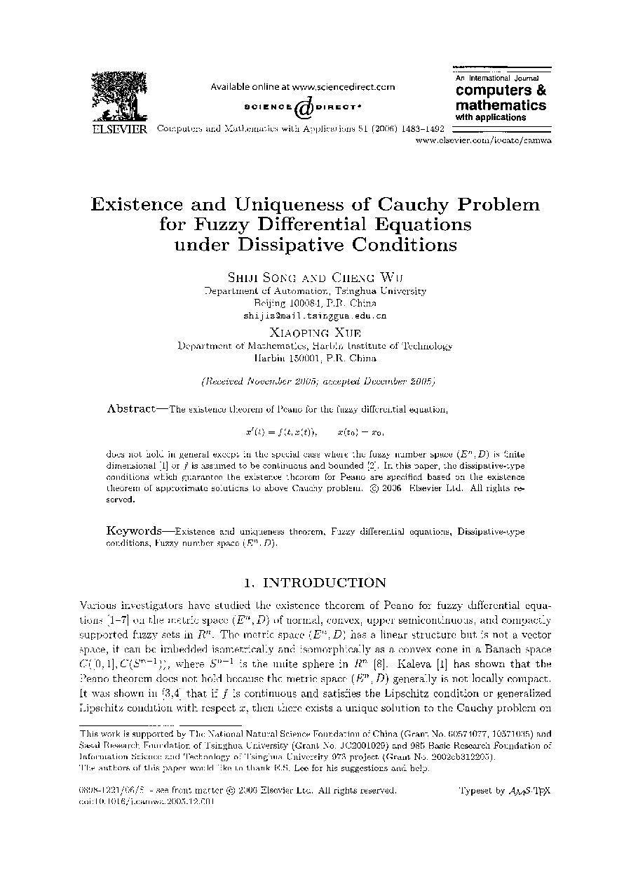 Existence and uniqueness of cauchy problem for fuzzy differential equations under dissipative conditions 