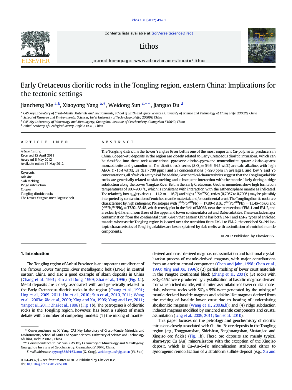 Early Cretaceous dioritic rocks in the Tongling region, eastern China: Implications for the tectonic settings