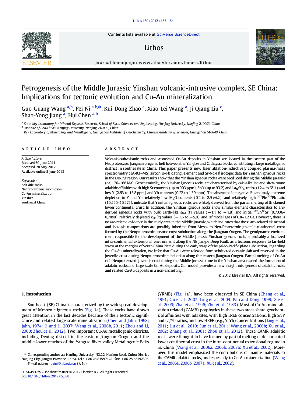 Petrogenesis of the Middle Jurassic Yinshan volcanic-intrusive complex, SE China: Implications for tectonic evolution and Cu-Au mineralization