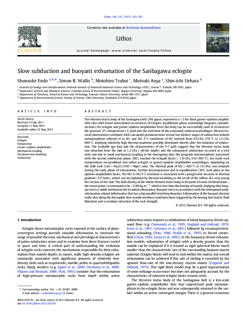 Slow subduction and buoyant exhumation of the Sanbagawa eclogite