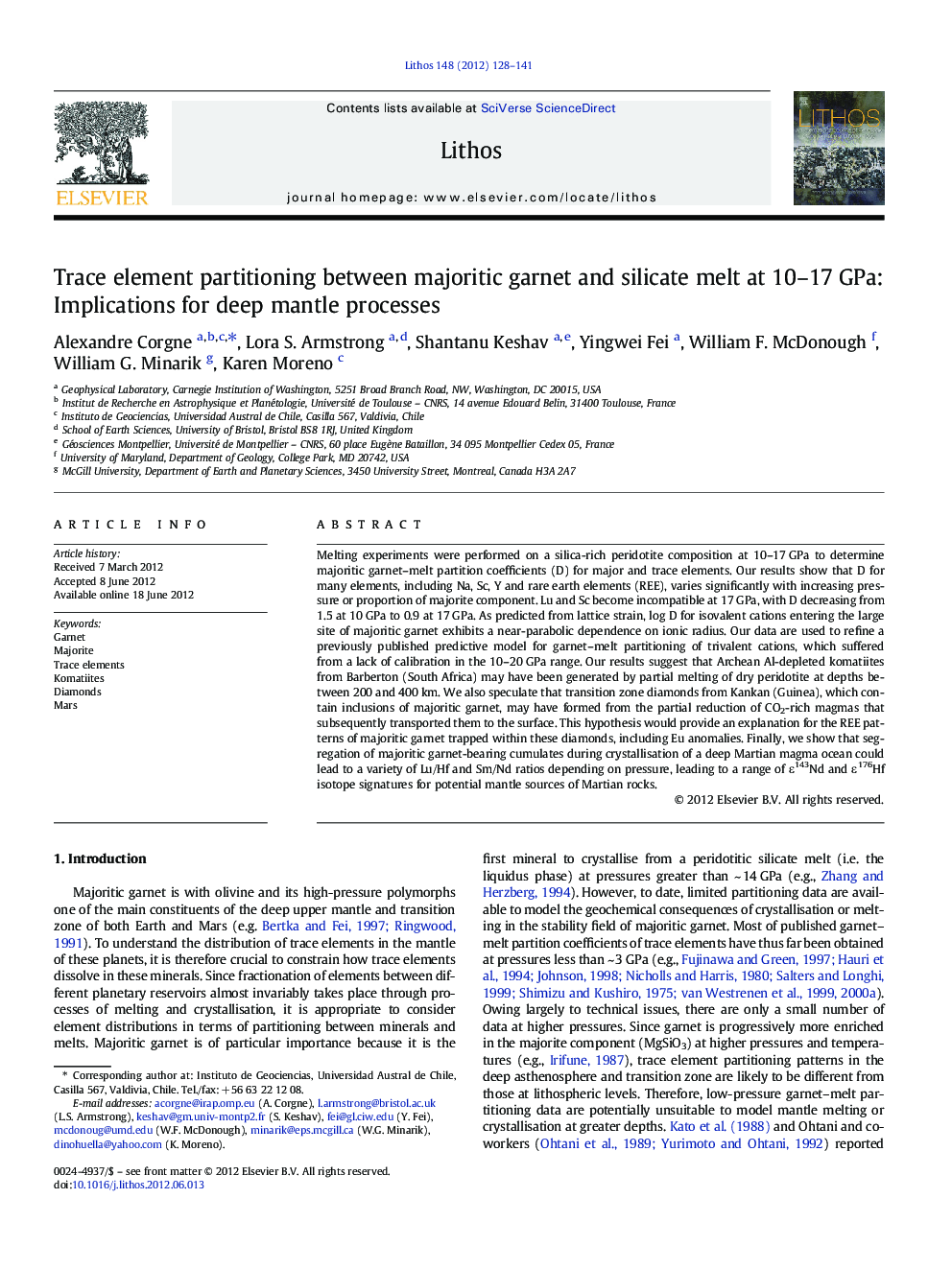 Trace element partitioning between majoritic garnet and silicate melt at 10–17 GPa: Implications for deep mantle processes