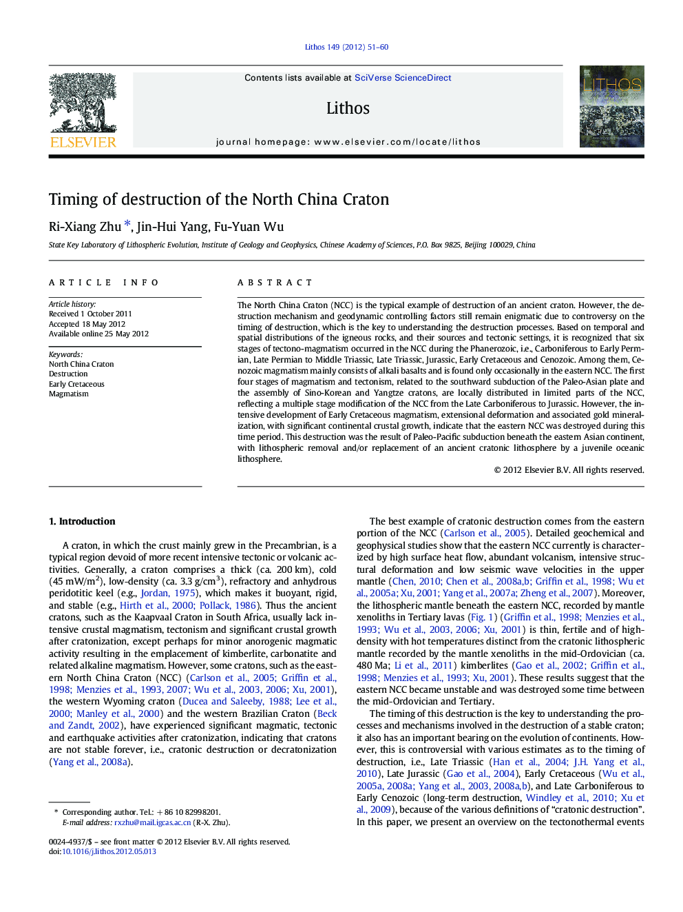 عکس صفحه اول مقاله: Timing of destruction of the North China Craton Timing of destruction of the North China Craton
