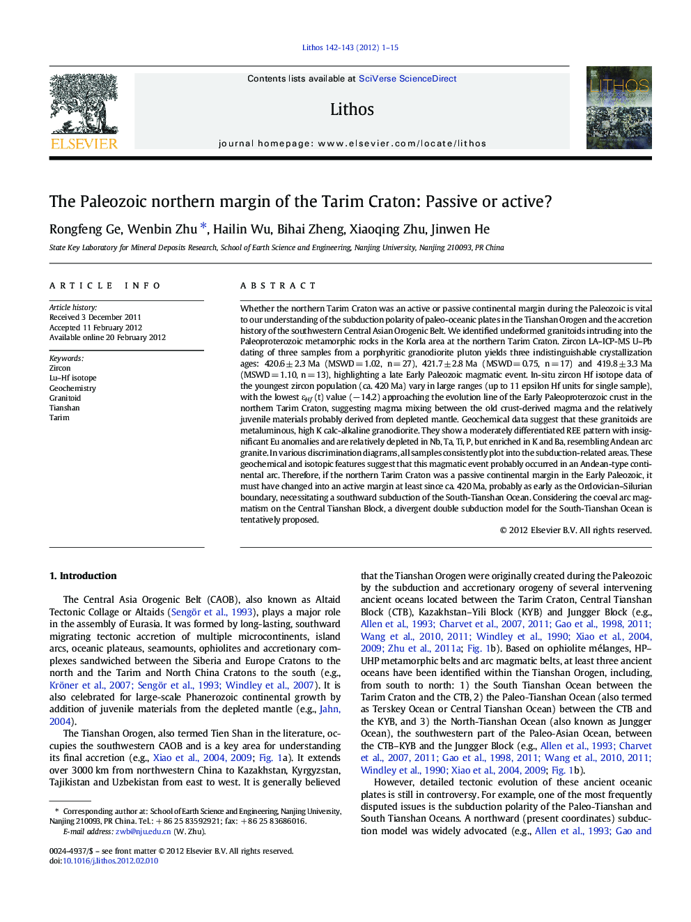 The Paleozoic northern margin of the Tarim Craton: Passive or active?