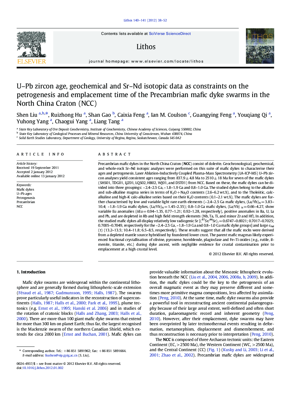 U–Pb zircon age, geochemical and Sr–Nd isotopic data as constraints on the petrogenesis and emplacement time of the Precambrian mafic dyke swarms in the North China Craton (NCC)