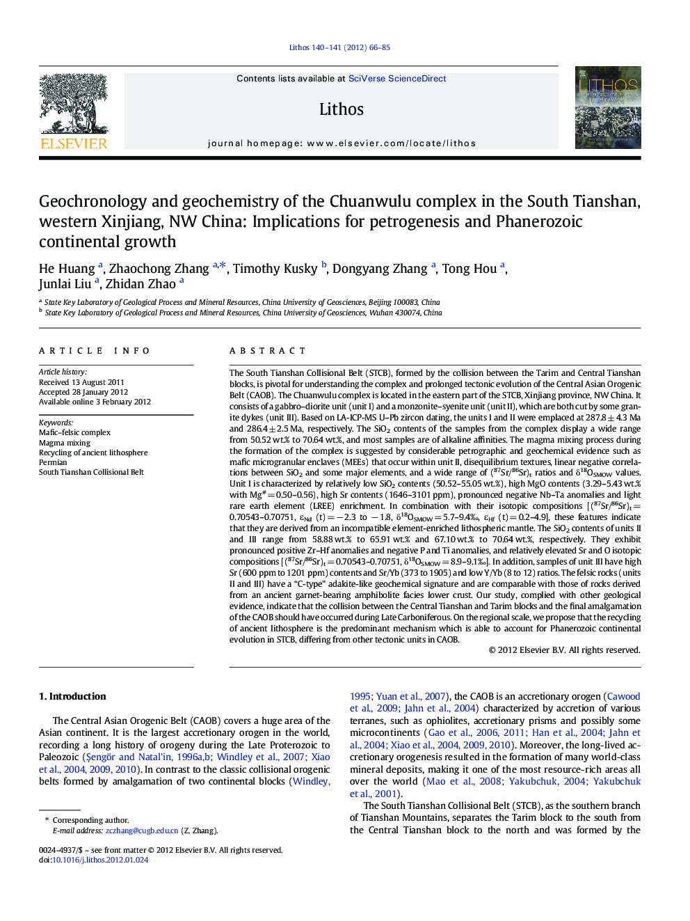 Geochronology and geochemistry of the Chuanwulu complex in the South Tianshan, western Xinjiang, NW China: Implications for petrogenesis and Phanerozoic continental growth