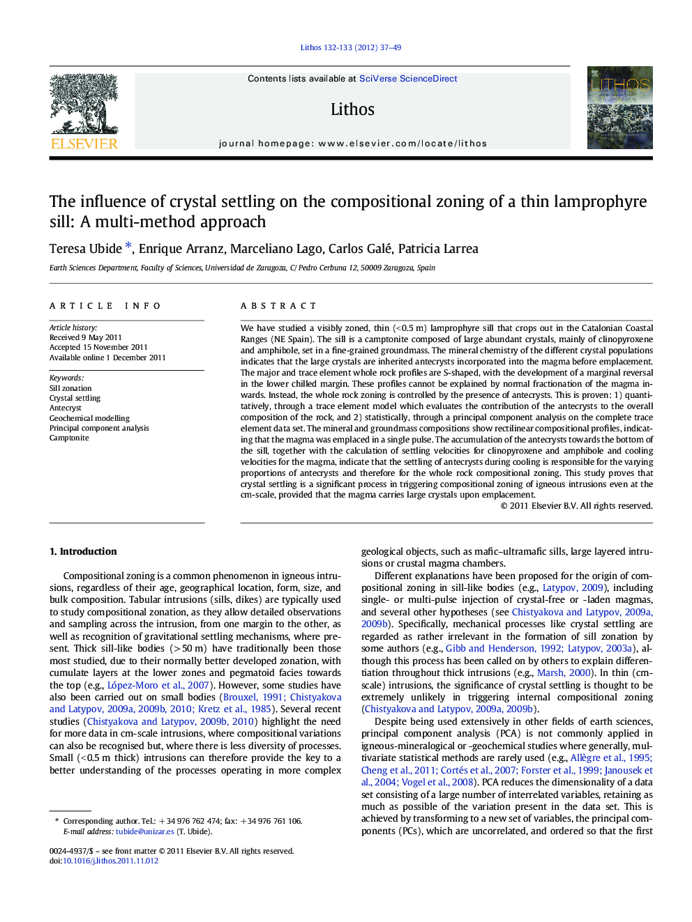 The influence of crystal settling on the compositional zoning of a thin lamprophyre sill: A multi-method approach