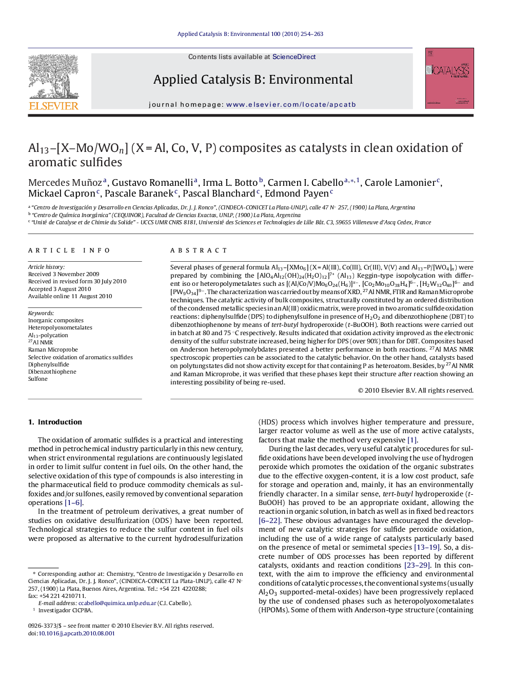 Al13–[X–Mo/WOn] (X = Al, Co, V, P) composites as catalysts in clean oxidation of aromatic sulfides