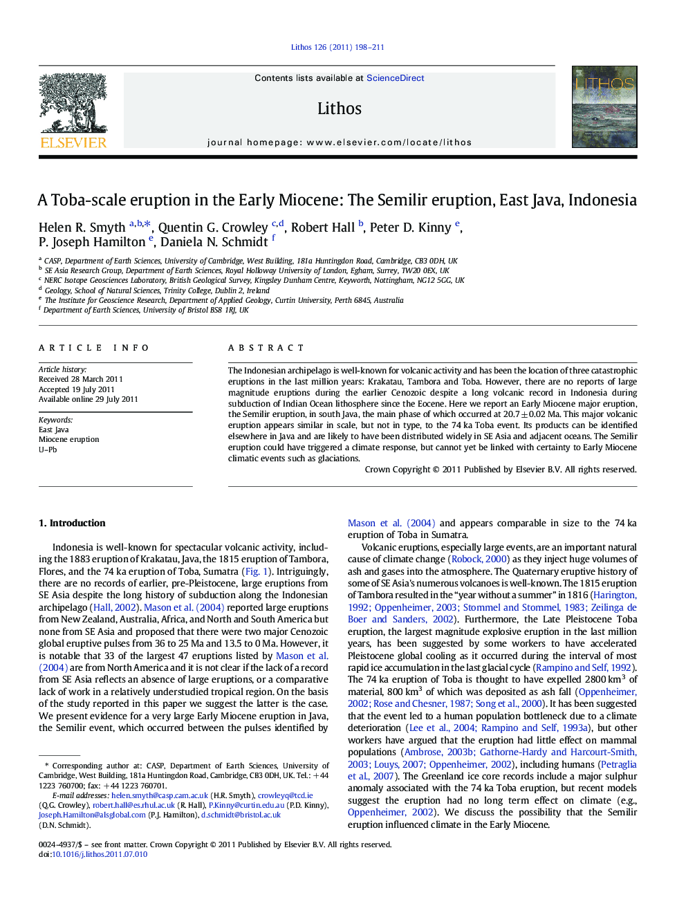 A Toba-scale eruption in the Early Miocene: The Semilir eruption, East Java, Indonesia