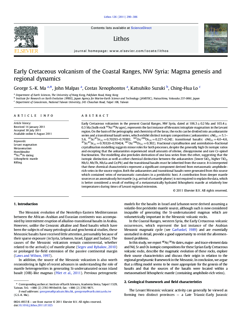 Early Cretaceous volcanism of the Coastal Ranges, NW Syria: Magma genesis and regional dynamics