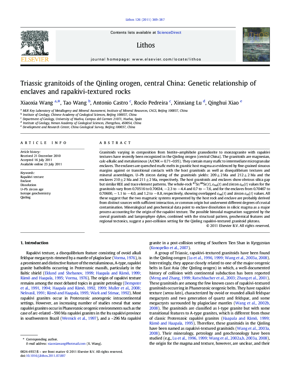 Triassic granitoids of the Qinling orogen, central China: Genetic relationship of enclaves and rapakivi-textured rocks