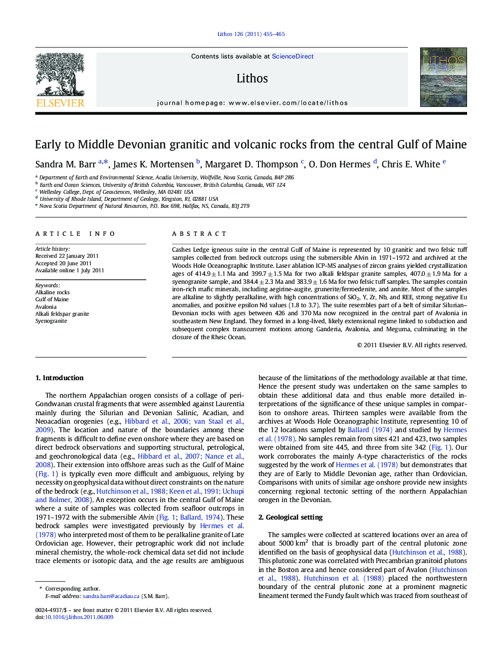 Early to Middle Devonian granitic and volcanic rocks from the central Gulf of Maine