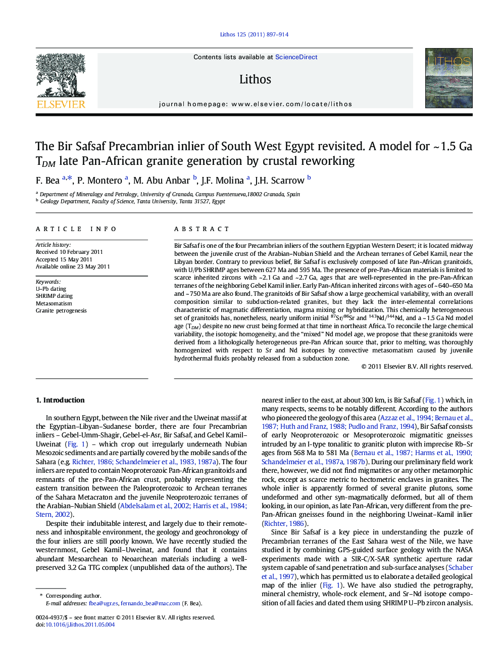 The Bir Safsaf Precambrian inlier of South West Egypt revisited. A model for ~ 1.5 Ga TDM late Pan-African granite generation by crustal reworking