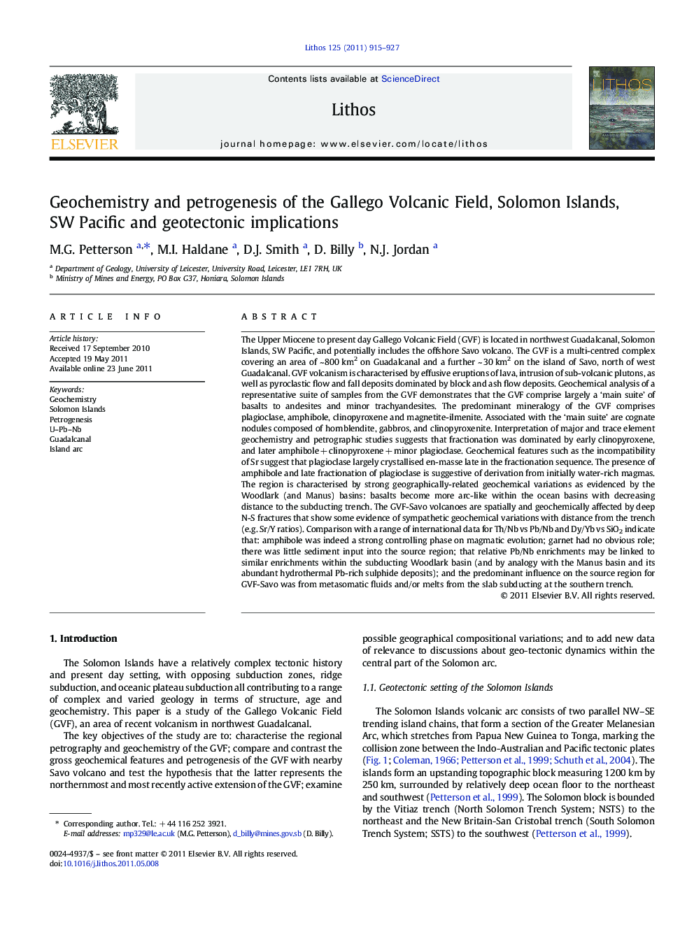 Geochemistry and petrogenesis of the Gallego Volcanic Field, Solomon Islands, SW Pacific and geotectonic implications