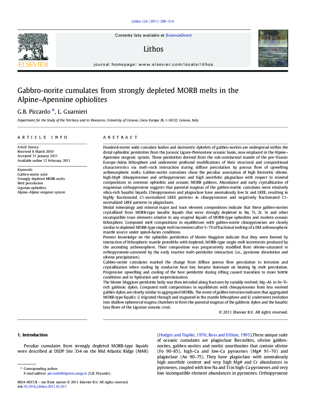 Gabbro-norite cumulates from strongly depleted MORB melts in the Alpine-Apennine ophiolites