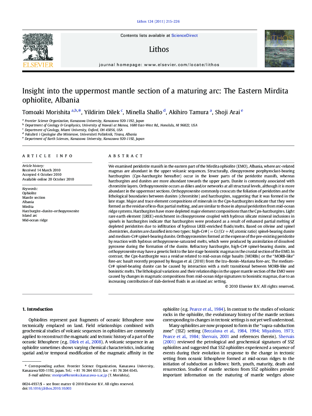 Insight into the uppermost mantle section of a maturing arc: The Eastern Mirdita ophiolite, Albania