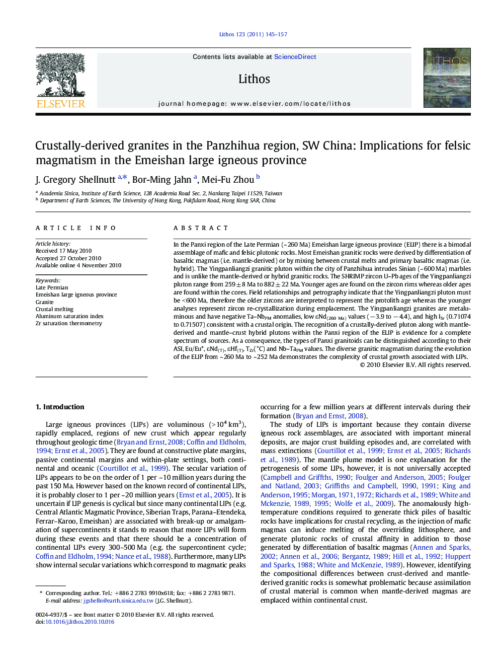 Crustally-derived granites in the Panzhihua region, SW China: Implications for felsic magmatism in the Emeishan large igneous province