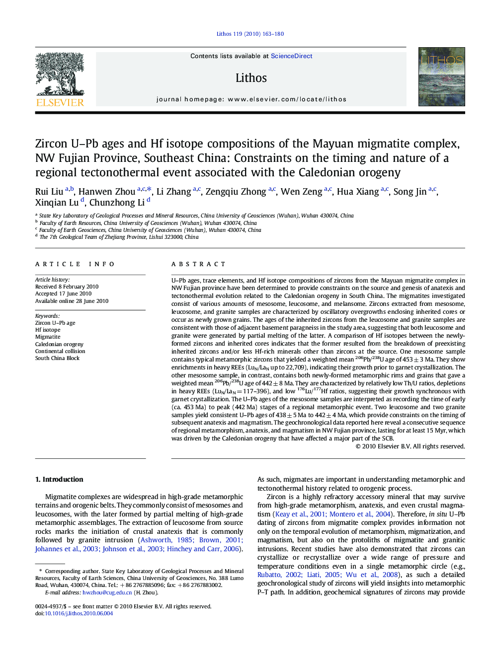 Zircon U–Pb ages and Hf isotope compositions of the Mayuan migmatite complex, NW Fujian Province, Southeast China: Constraints on the timing and nature of a regional tectonothermal event associated with the Caledonian orogeny