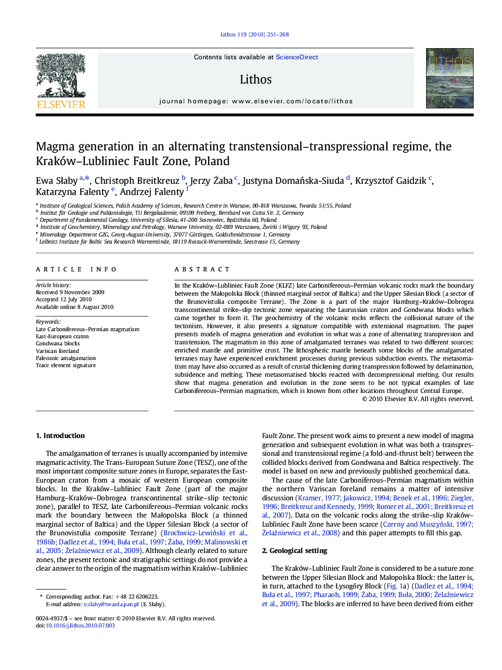 Magma generation in an alternating transtensional-transpressional regime, the Kraków-Lubliniec Fault Zone, Poland