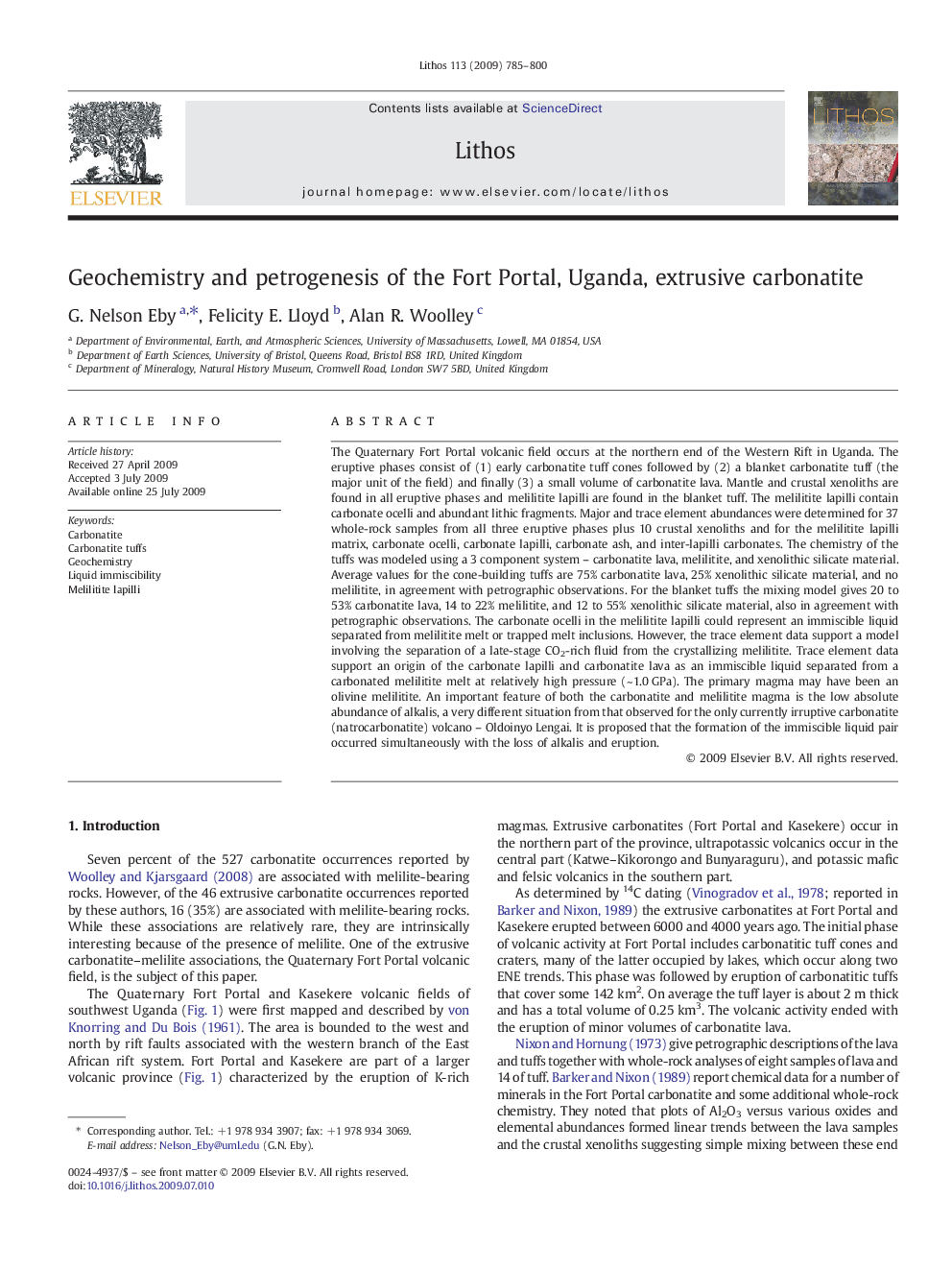 Geochemistry and petrogenesis of the Fort Portal, Uganda, extrusive carbonatite