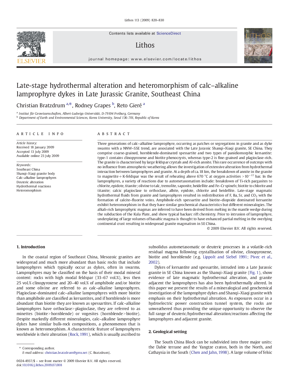 Late-stage hydrothermal alteration and heteromorphism of calc–alkaline lamprophyre dykes in Late Jurassic Granite, Southeast China