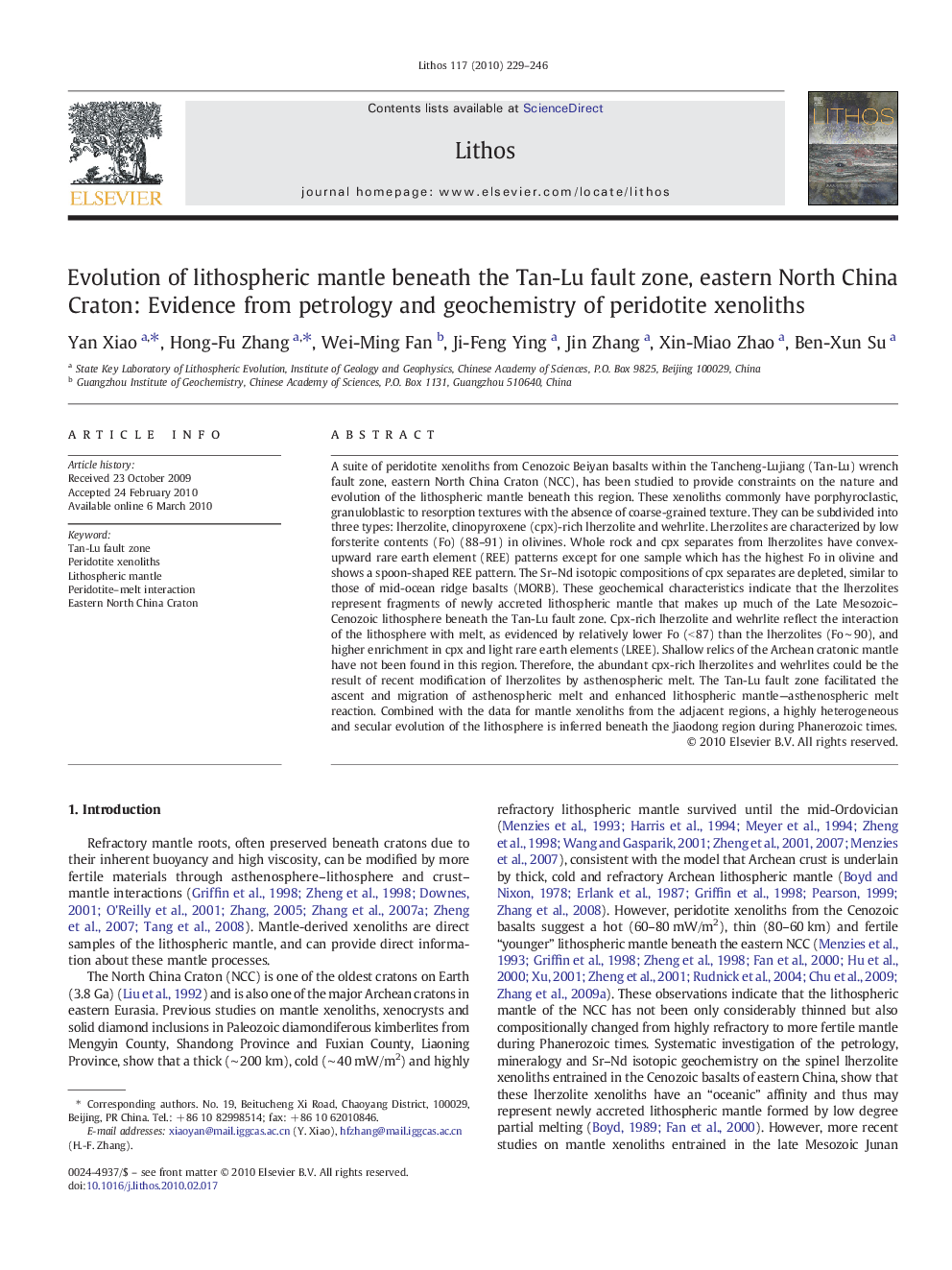 Evolution of lithospheric mantle beneath the Tan-Lu fault zone, eastern North China Craton: Evidence from petrology and geochemistry of peridotite xenoliths