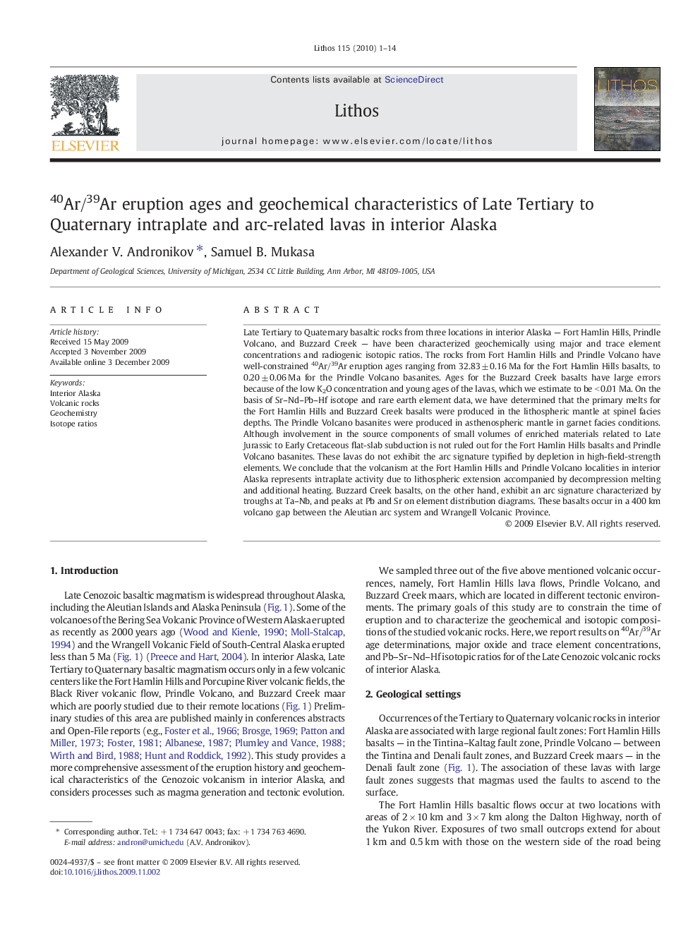 40Ar/39Ar eruption ages and geochemical characteristics of Late Tertiary to Quaternary intraplate and arc-related lavas in interior Alaska