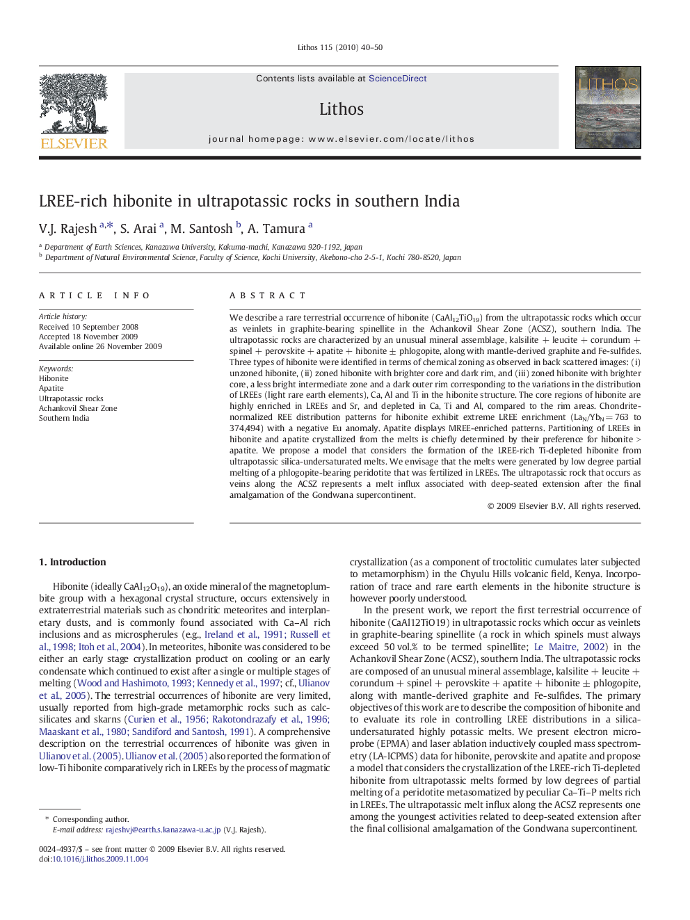 LREE-rich hibonite in ultrapotassic rocks in southern India