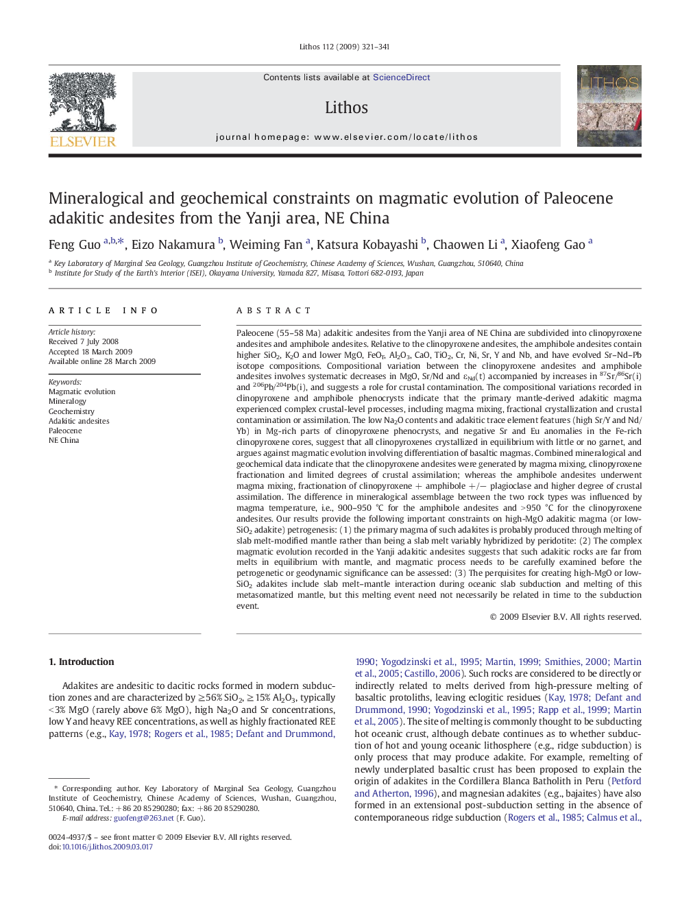 Mineralogical and geochemical constraints on magmatic evolution of Paleocene adakitic andesites from the Yanji area, NE China