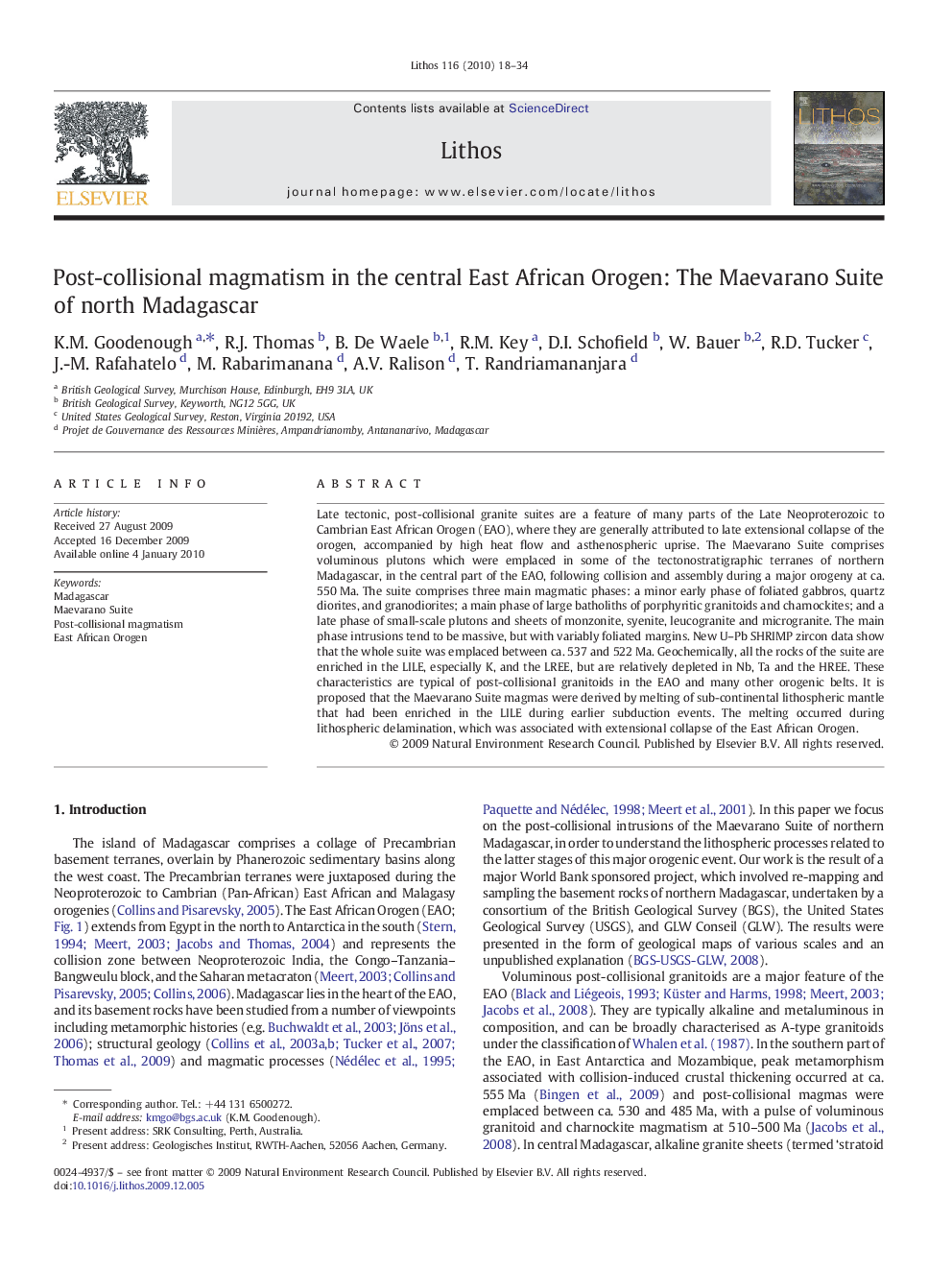 Post-collisional magmatism in the central East African Orogen: The Maevarano Suite of north Madagascar