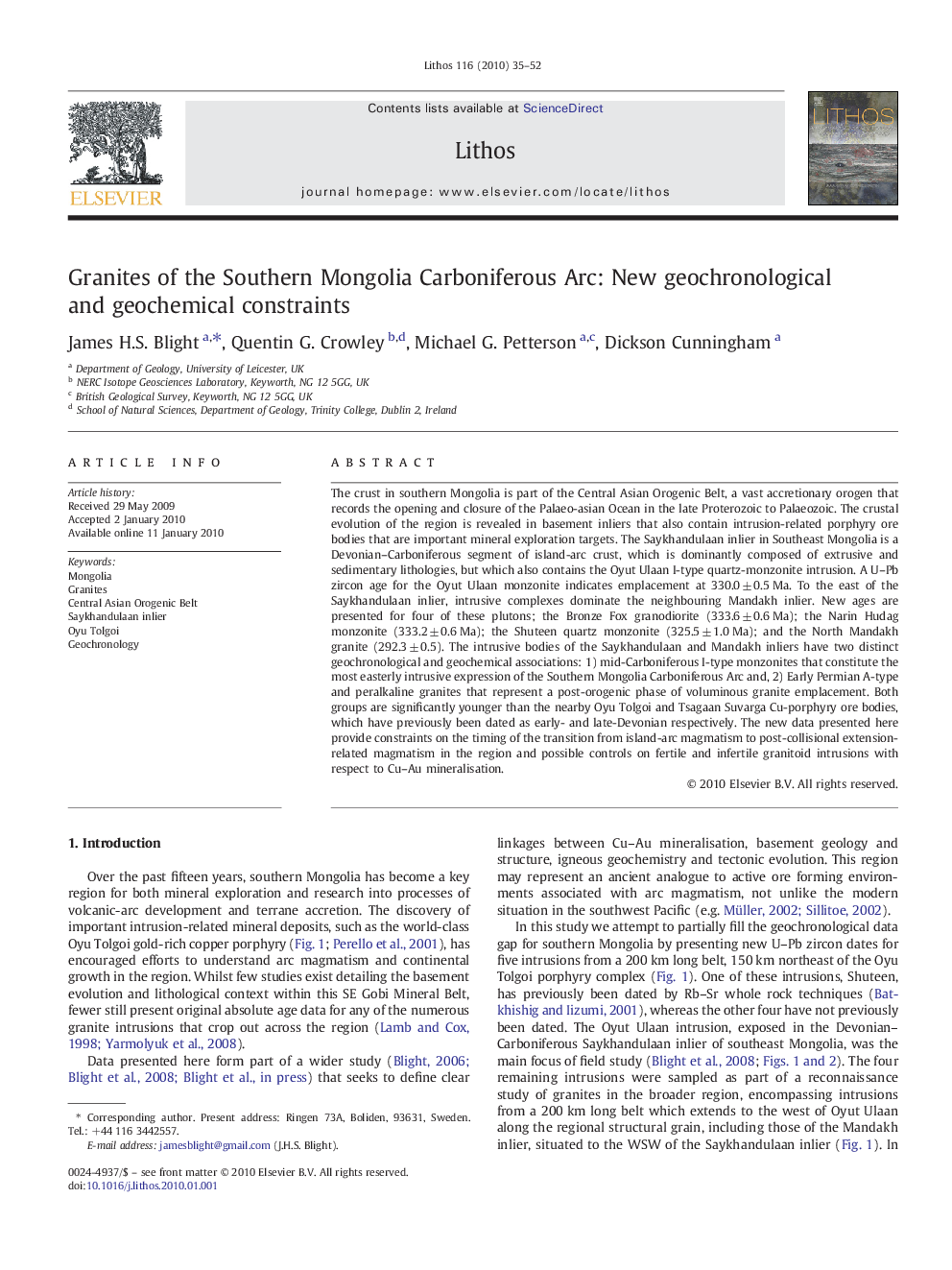 Granites of the Southern Mongolia Carboniferous Arc: New geochronological and geochemical constraints