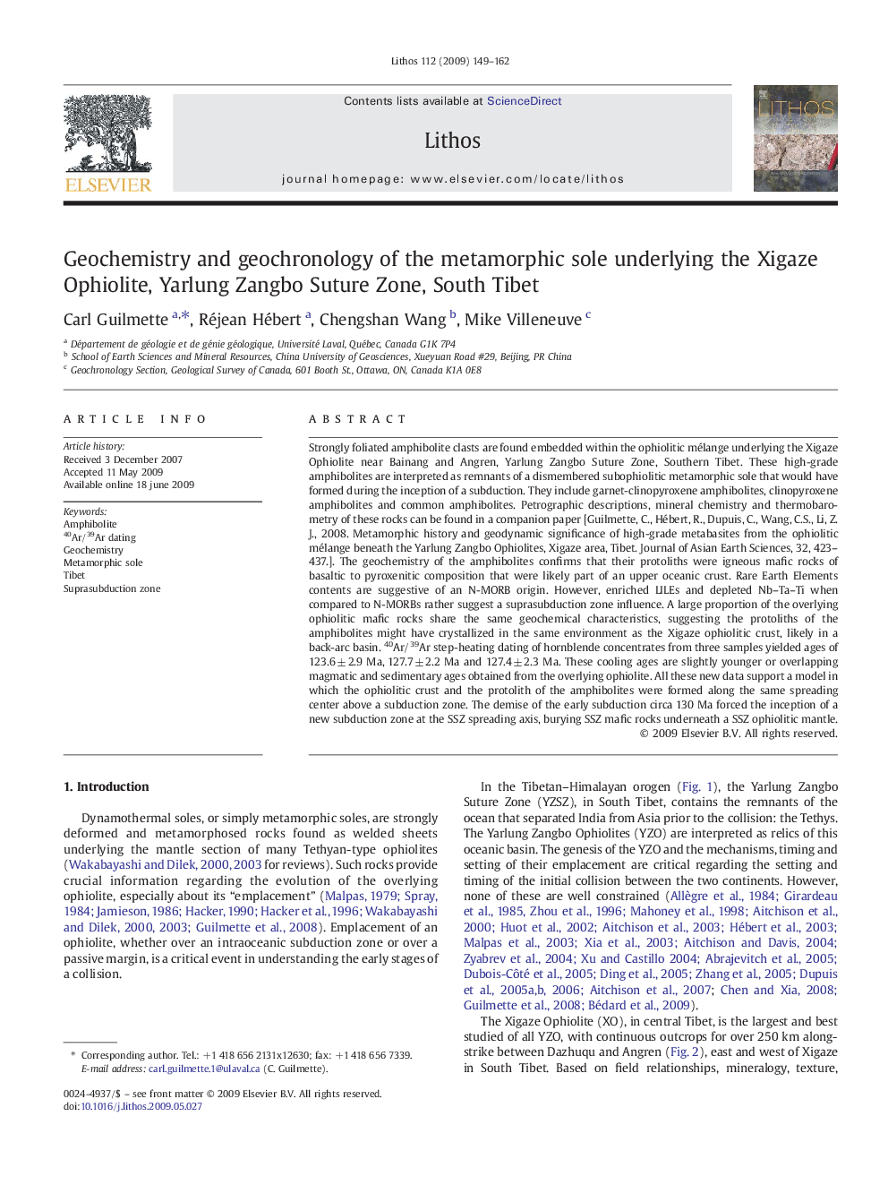 Geochemistry and geochronology of the metamorphic sole underlying the Xigaze Ophiolite, Yarlung Zangbo Suture Zone, South Tibet