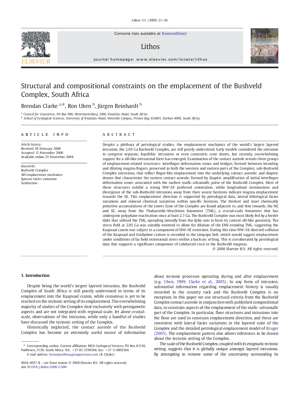 Structural and compositional constraints on the emplacement of the Bushveld Complex, South Africa