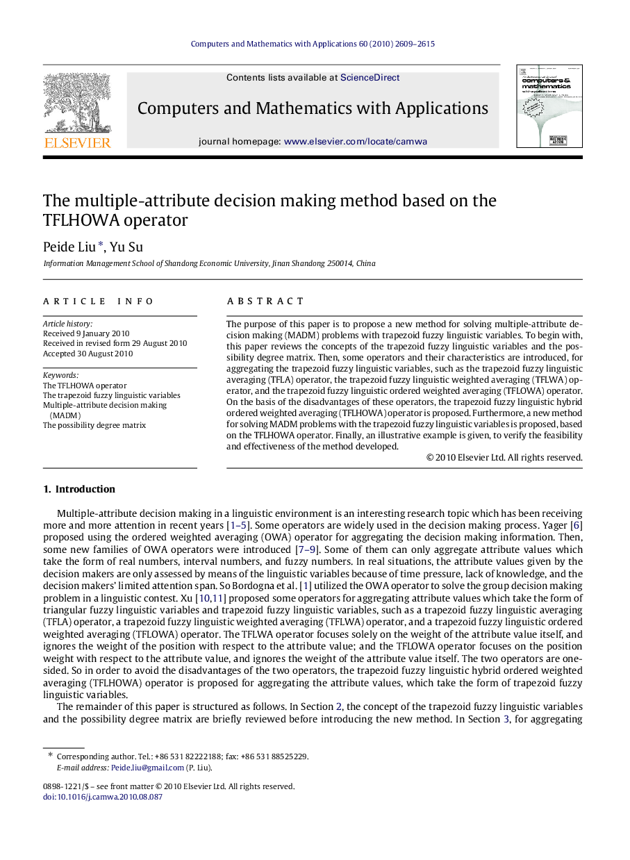 The multiple-attribute decision making method based on the TFLHOWA operator