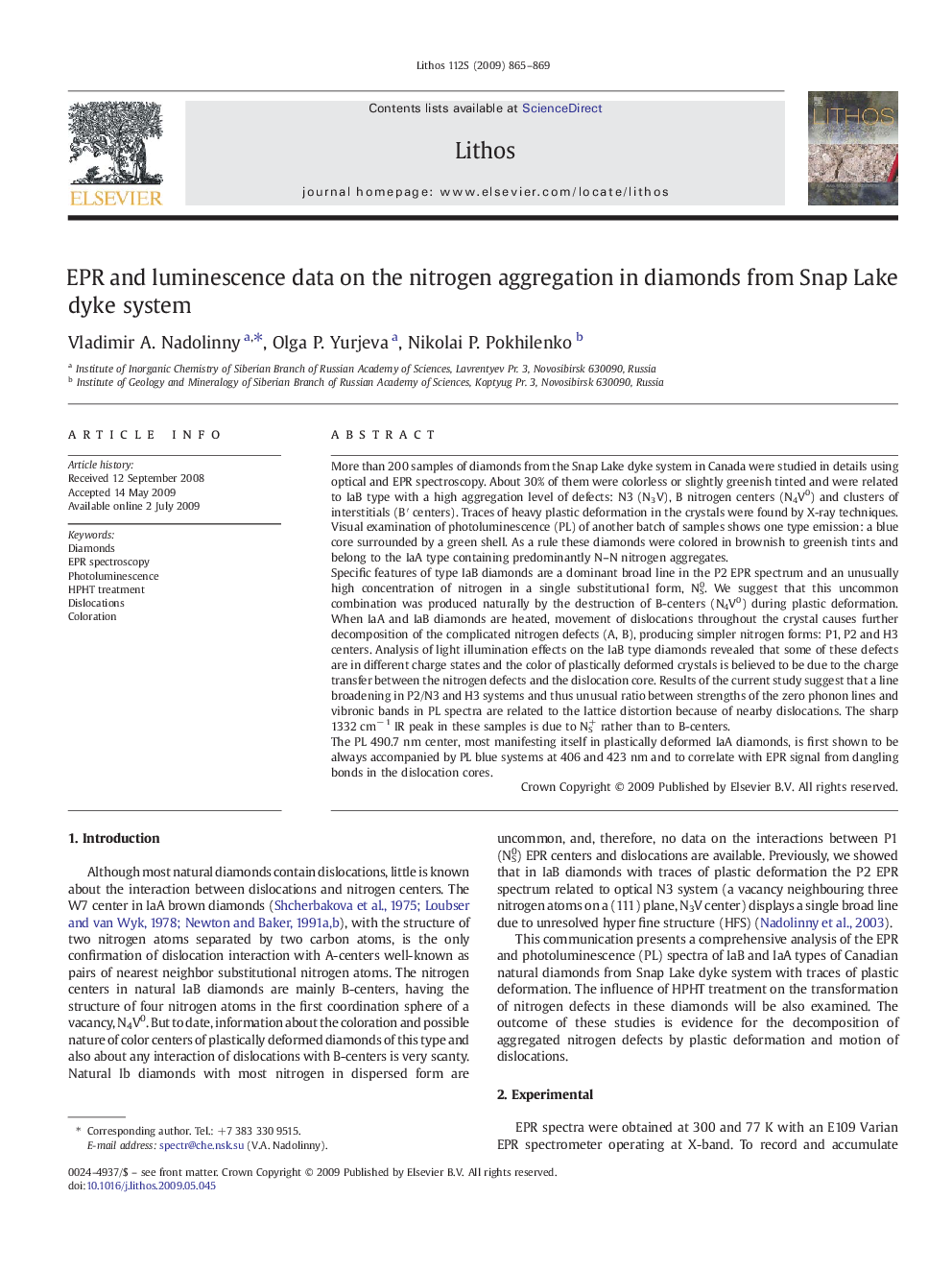 EPR and luminescence data on the nitrogen aggregation in diamonds from Snap Lake dyke system