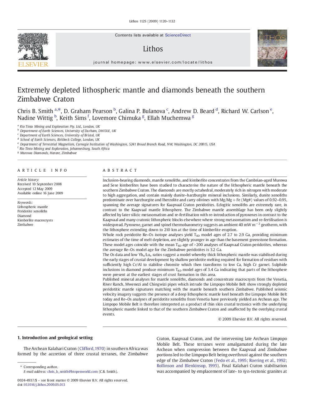 Extremely depleted lithospheric mantle and diamonds beneath the southern Zimbabwe Craton