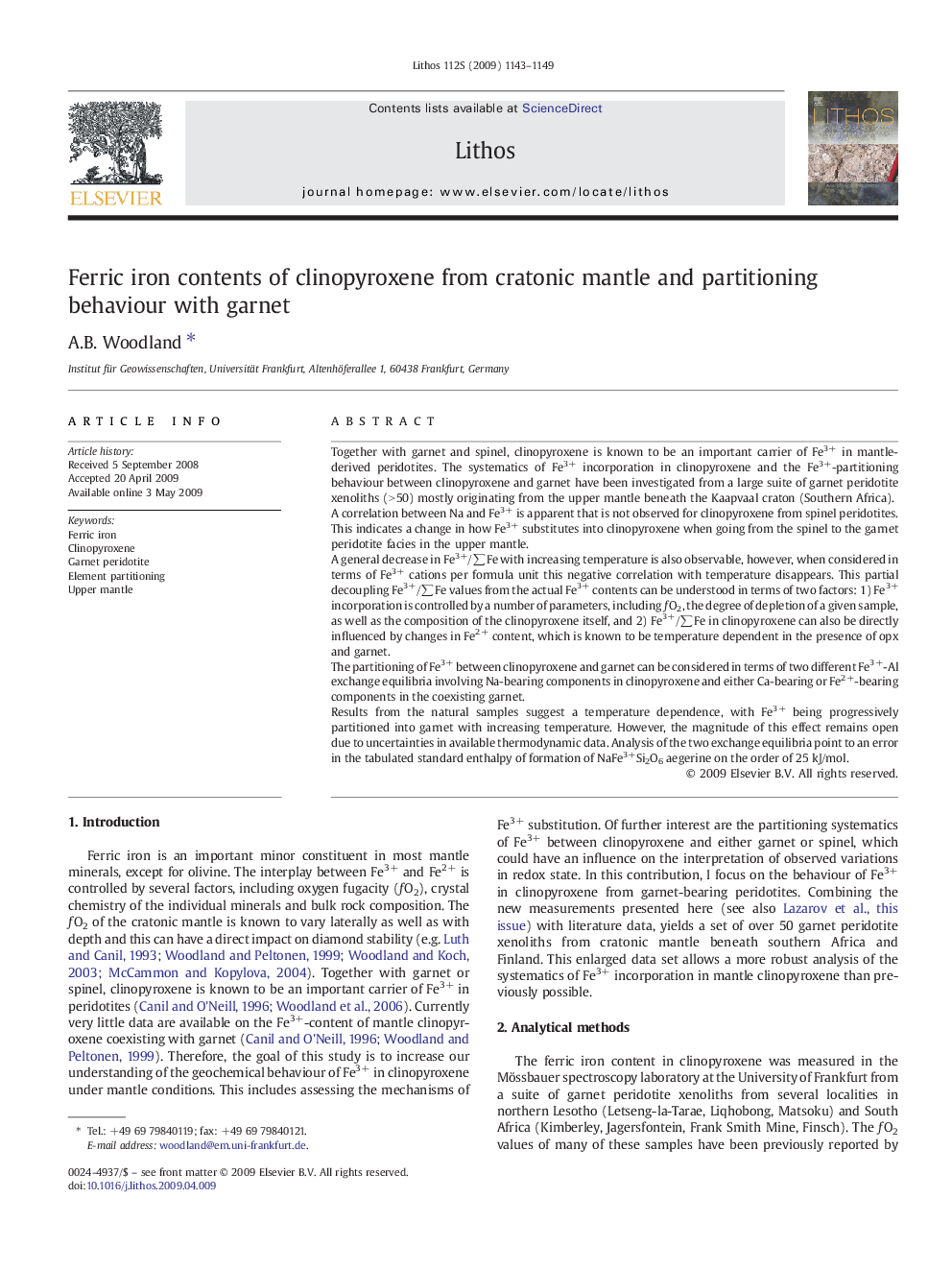 Ferric iron contents of clinopyroxene from cratonic mantle and partitioning behaviour with garnet