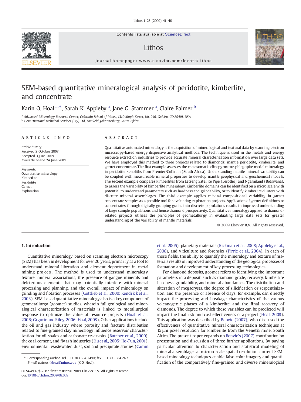 SEM-based quantitative mineralogical analysis of peridotite, kimberlite, and concentrate