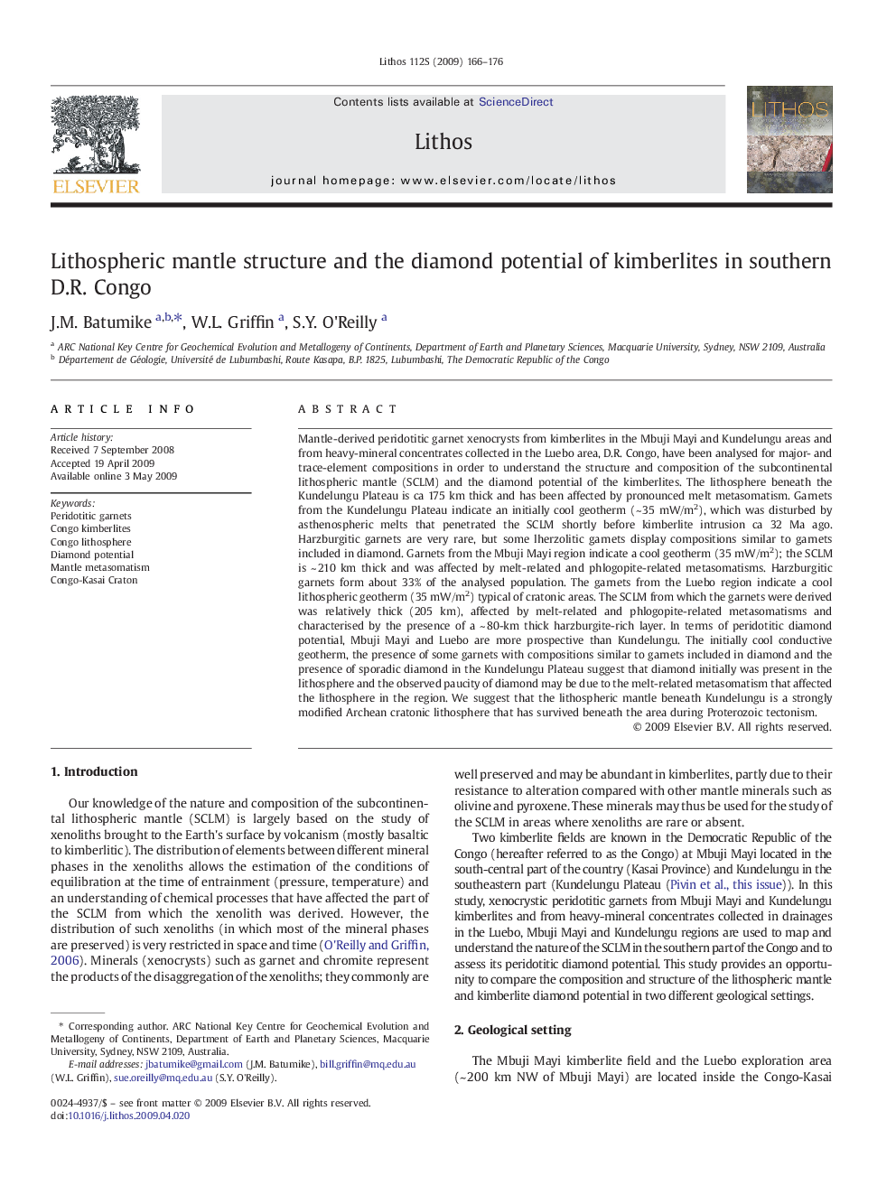 Lithospheric mantle structure and the diamond potential of kimberlites in southern D.R. Congo