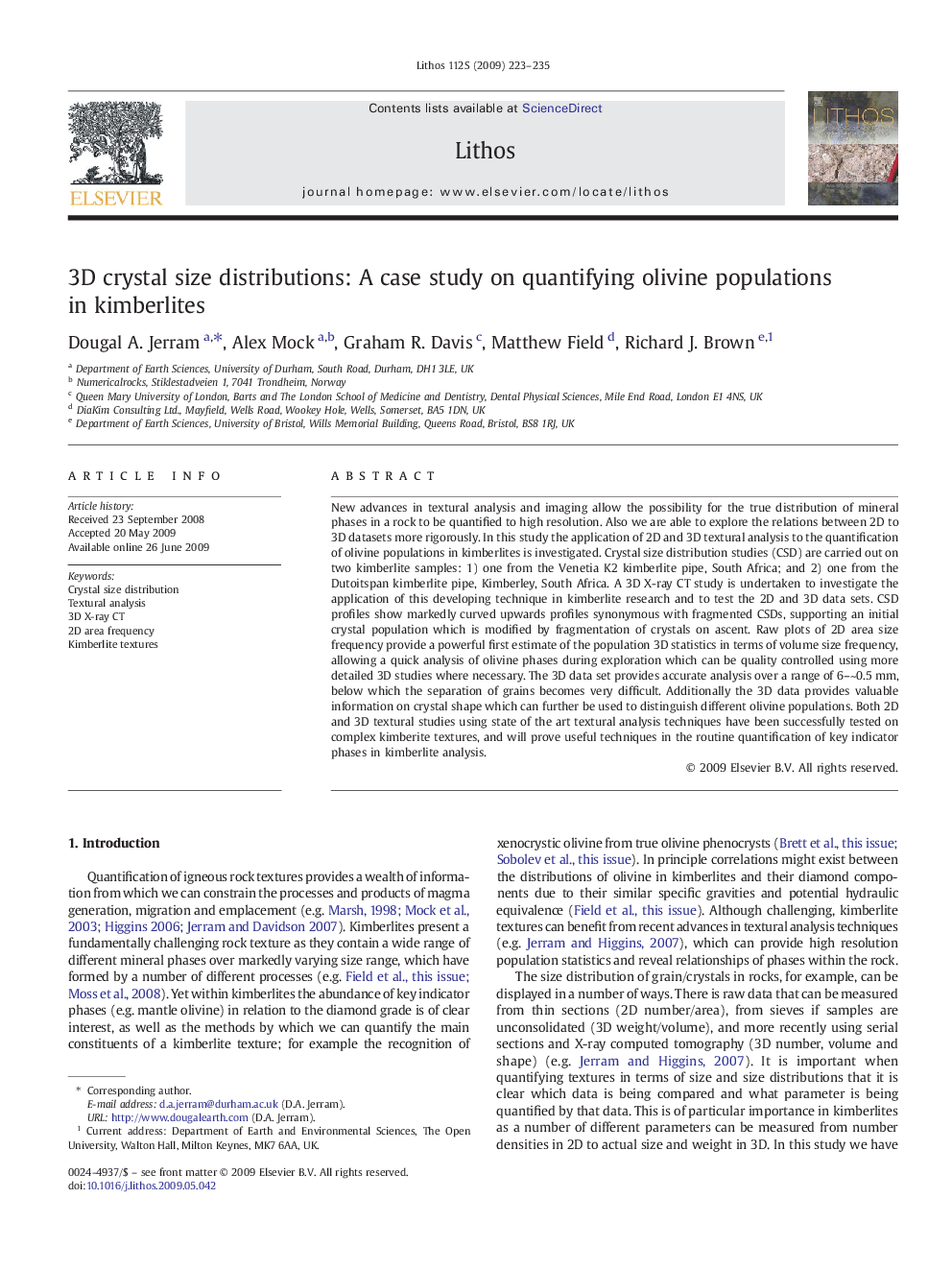 3D crystal size distributions: A case study on quantifying olivine populations in kimberlites