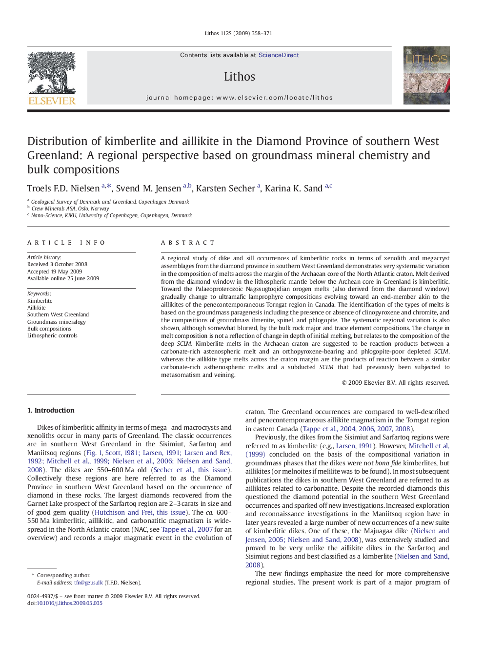 Distribution of kimberlite and aillikite in the Diamond Province of southern West Greenland: A regional perspective based on groundmass mineral chemistry and bulk compositions