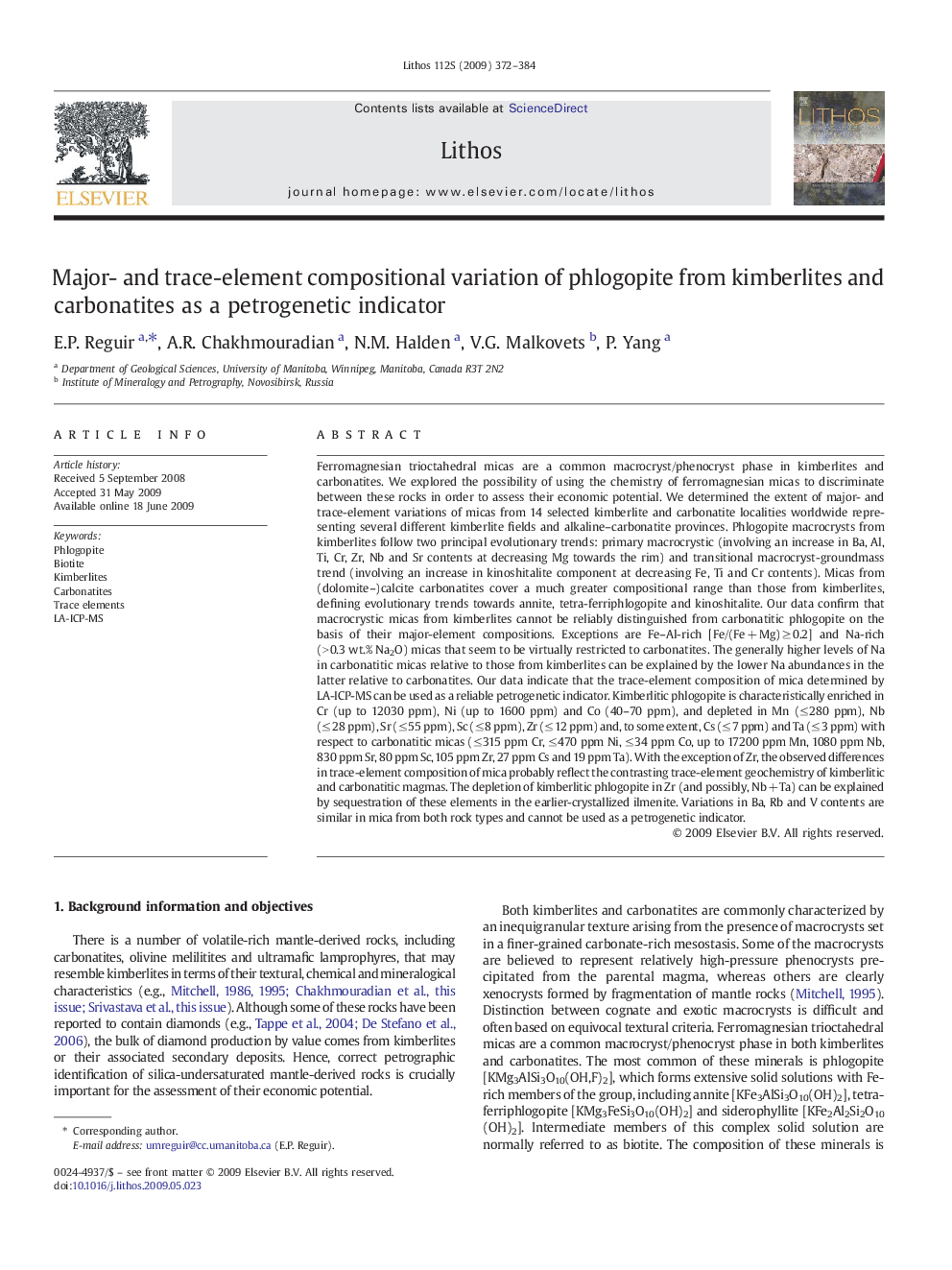 Major- and trace-element compositional variation of phlogopite from kimberlites and carbonatites as a petrogenetic indicator