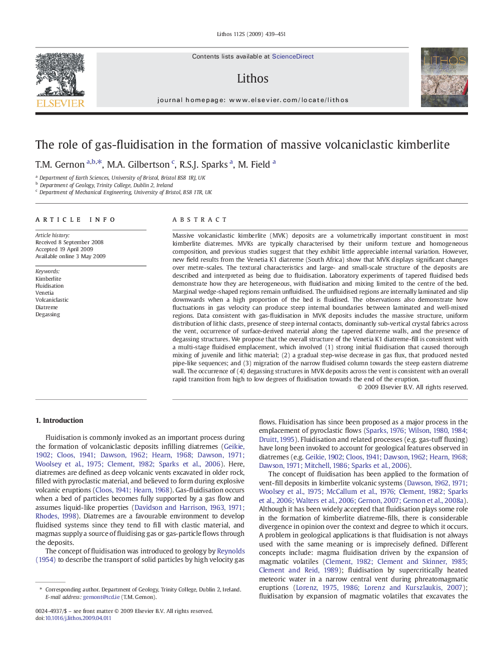 The role of gas-fluidisation in the formation of massive volcaniclastic kimberlite