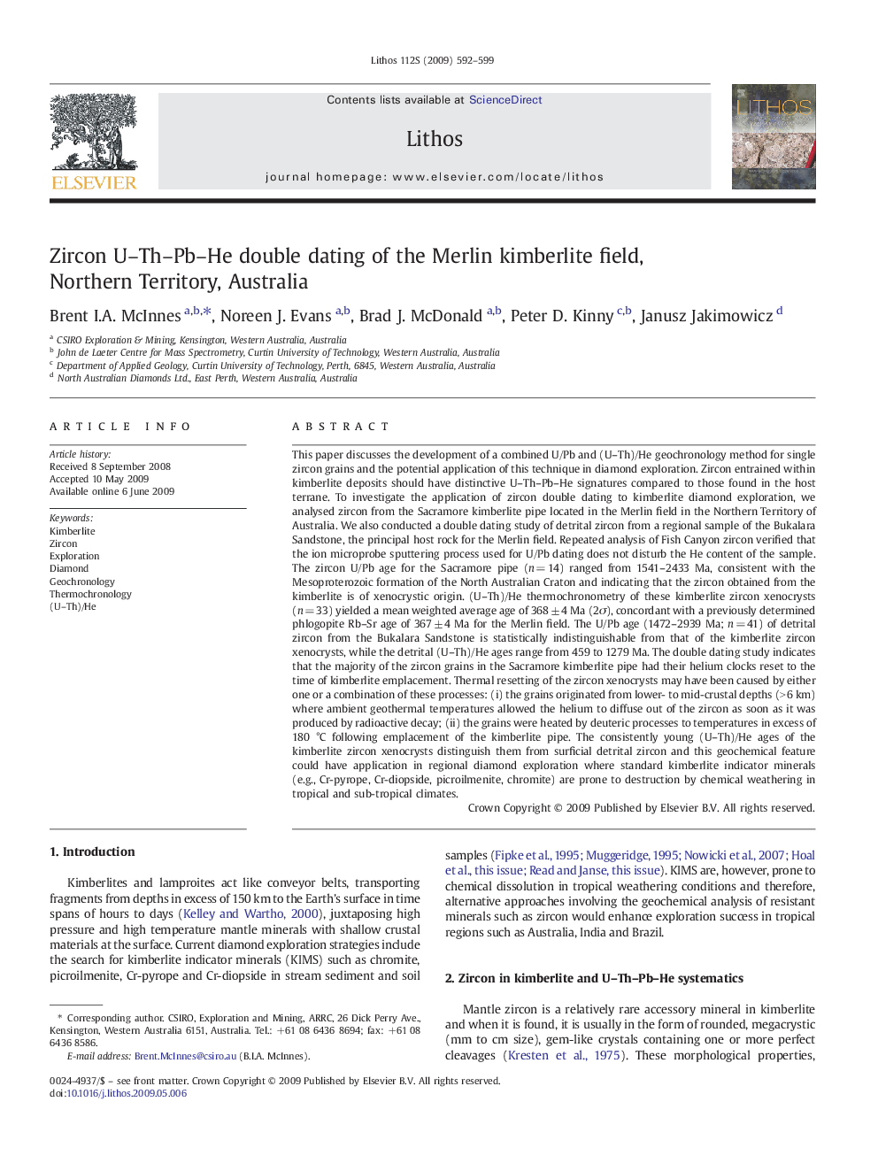 Zircon U–Th–Pb–He double dating of the Merlin kimberlite field, Northern Territory, Australia