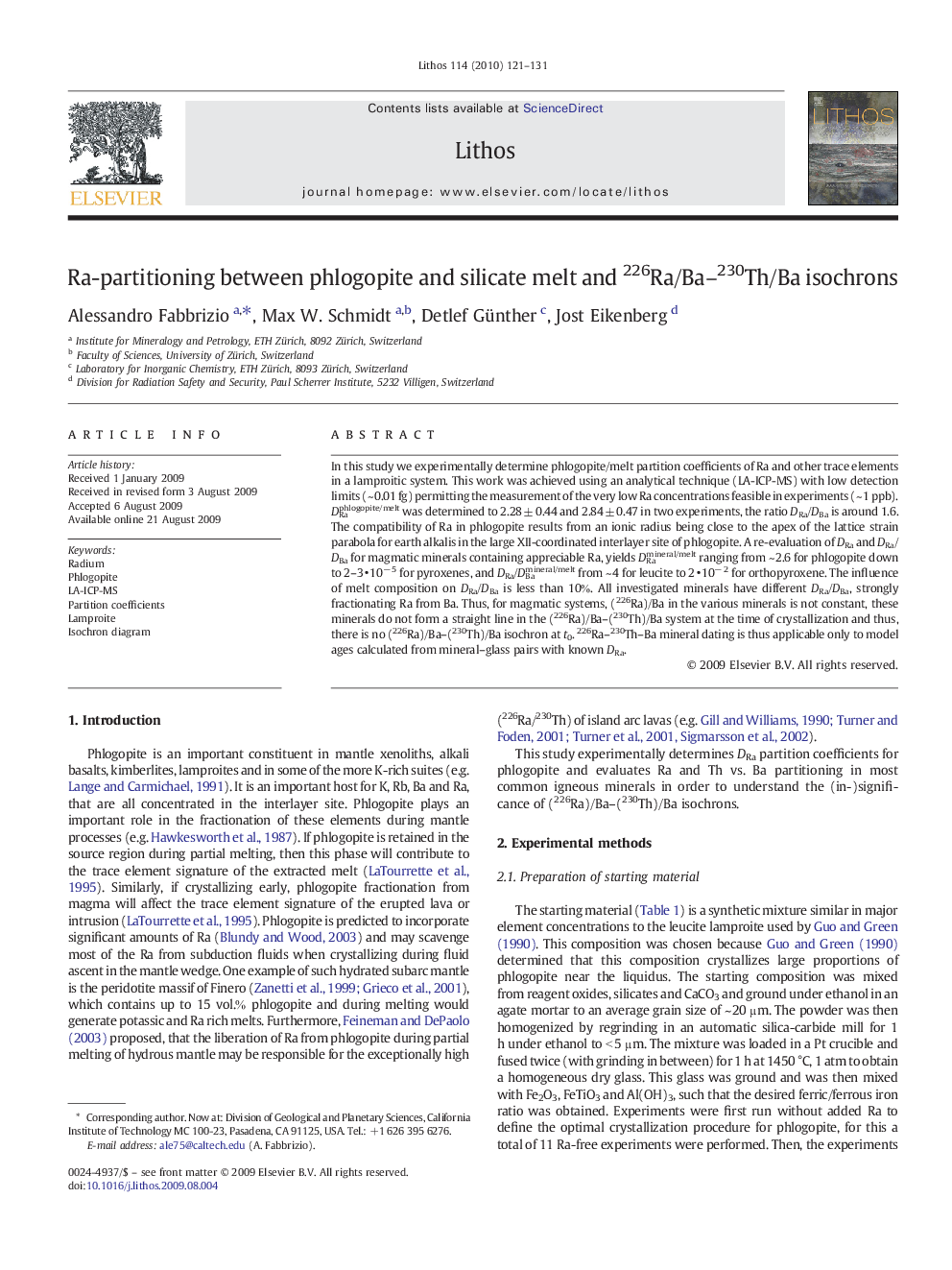 Ra-partitioning between phlogopite and silicate melt and 226Ra/Ba–230Th/Ba isochrons