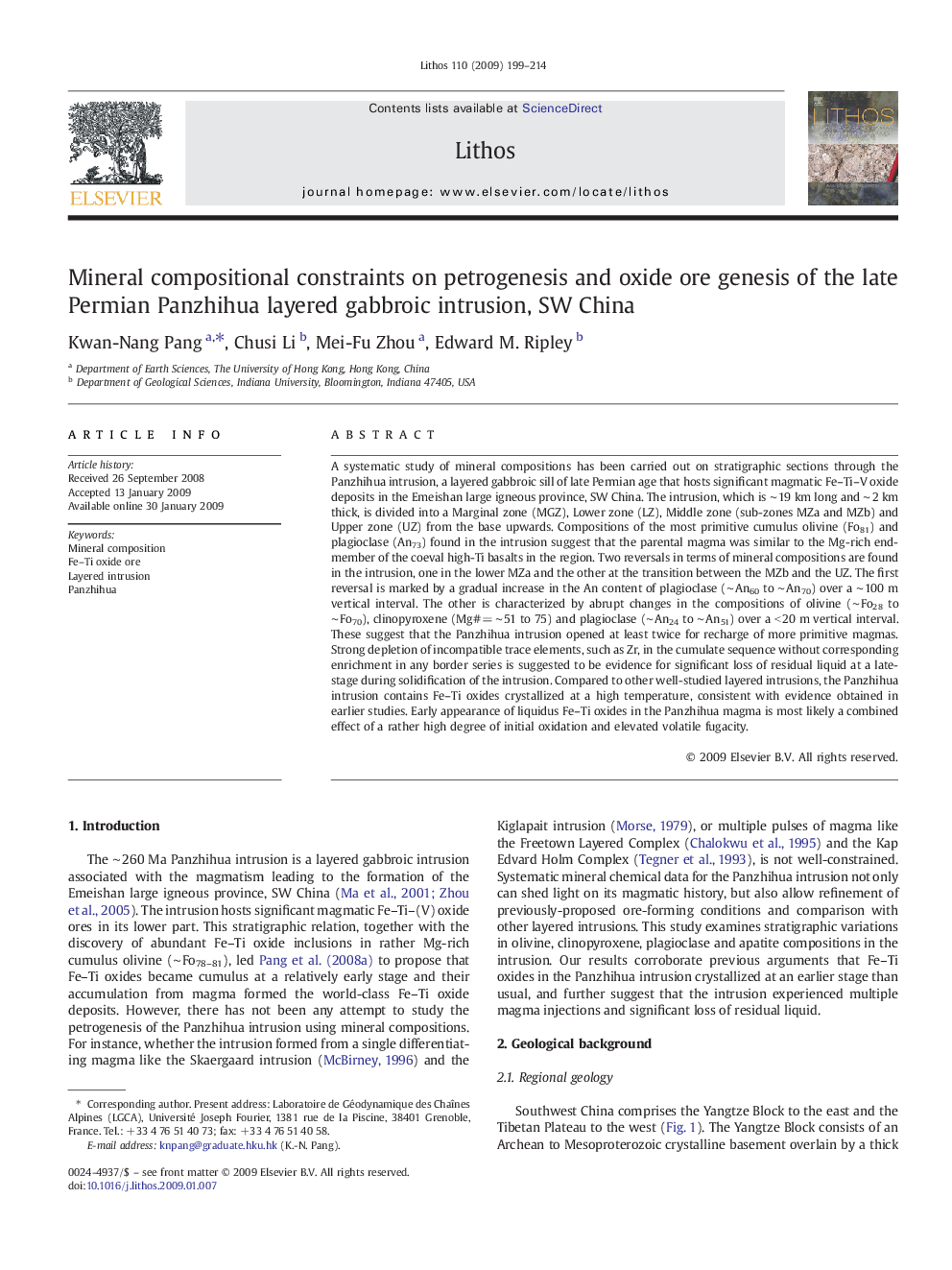 Mineral compositional constraints on petrogenesis and oxide ore genesis of the late Permian Panzhihua layered gabbroic intrusion, SW China