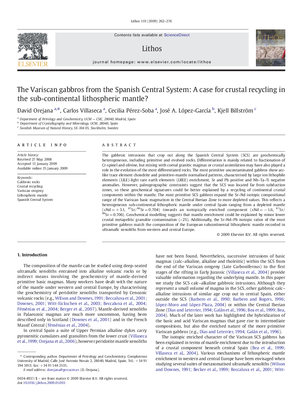 The Variscan gabbros from the Spanish Central System: A case for crustal recycling in the sub-continental lithospheric mantle?