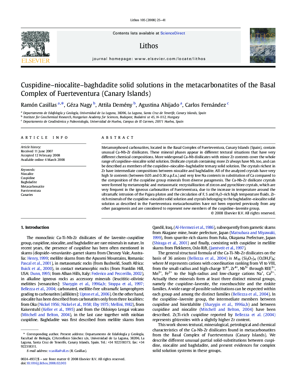 Cuspidine–niocalite–baghdadite solid solutions in the metacarbonatites of the Basal Complex of Fuerteventura (Canary Islands)