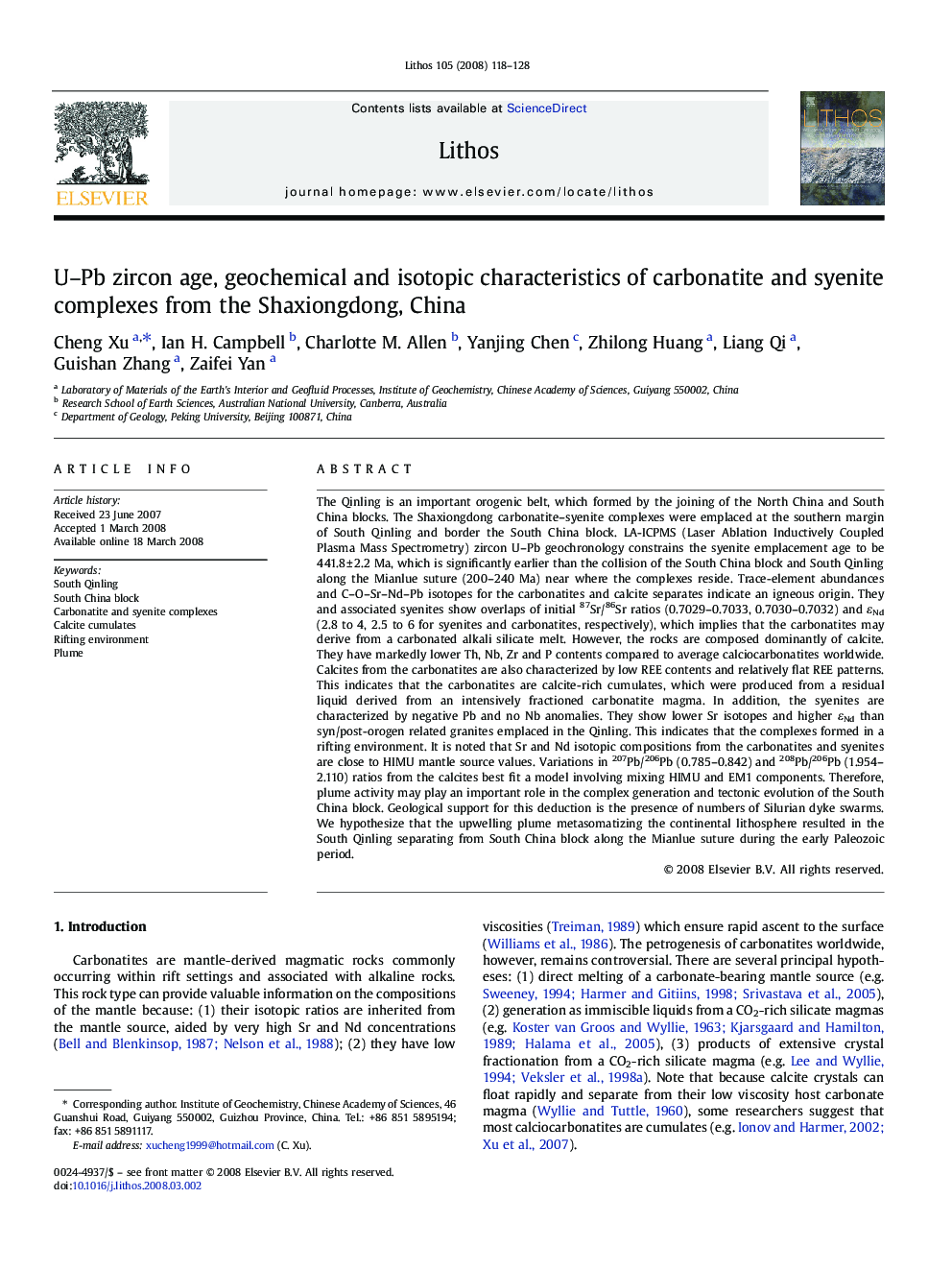 U–Pb zircon age, geochemical and isotopic characteristics of carbonatite and syenite complexes from the Shaxiongdong, China